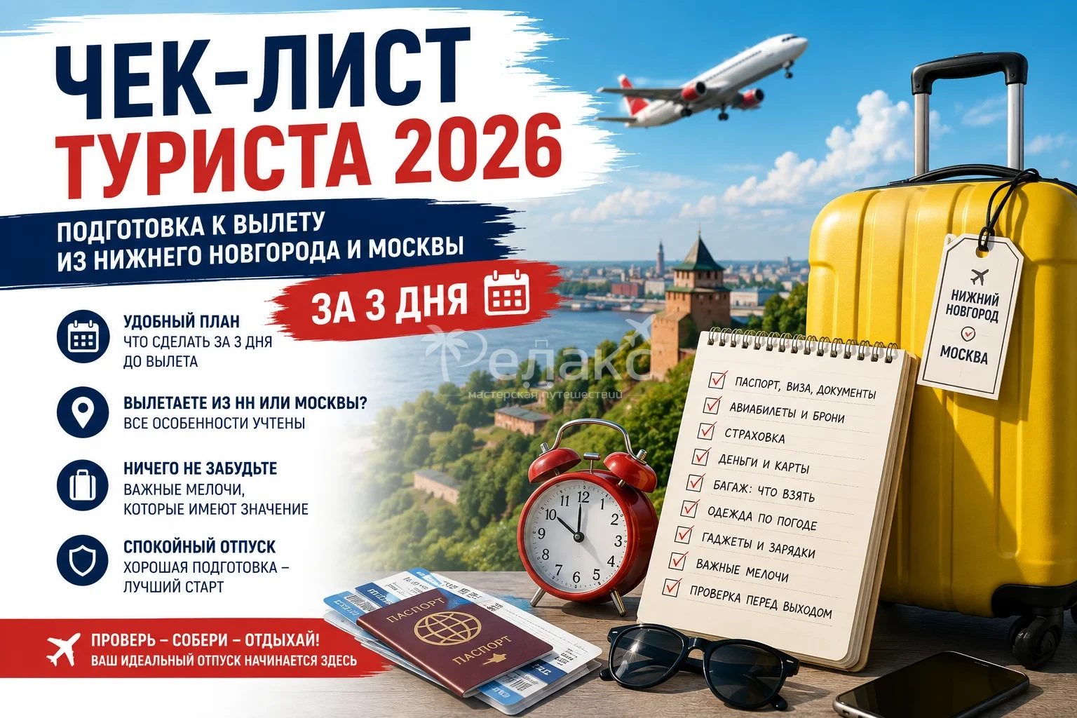 Чек-лист туриста 2026: подготовка к вылету из Нижнего Новгорода и Москвы за 3 дня