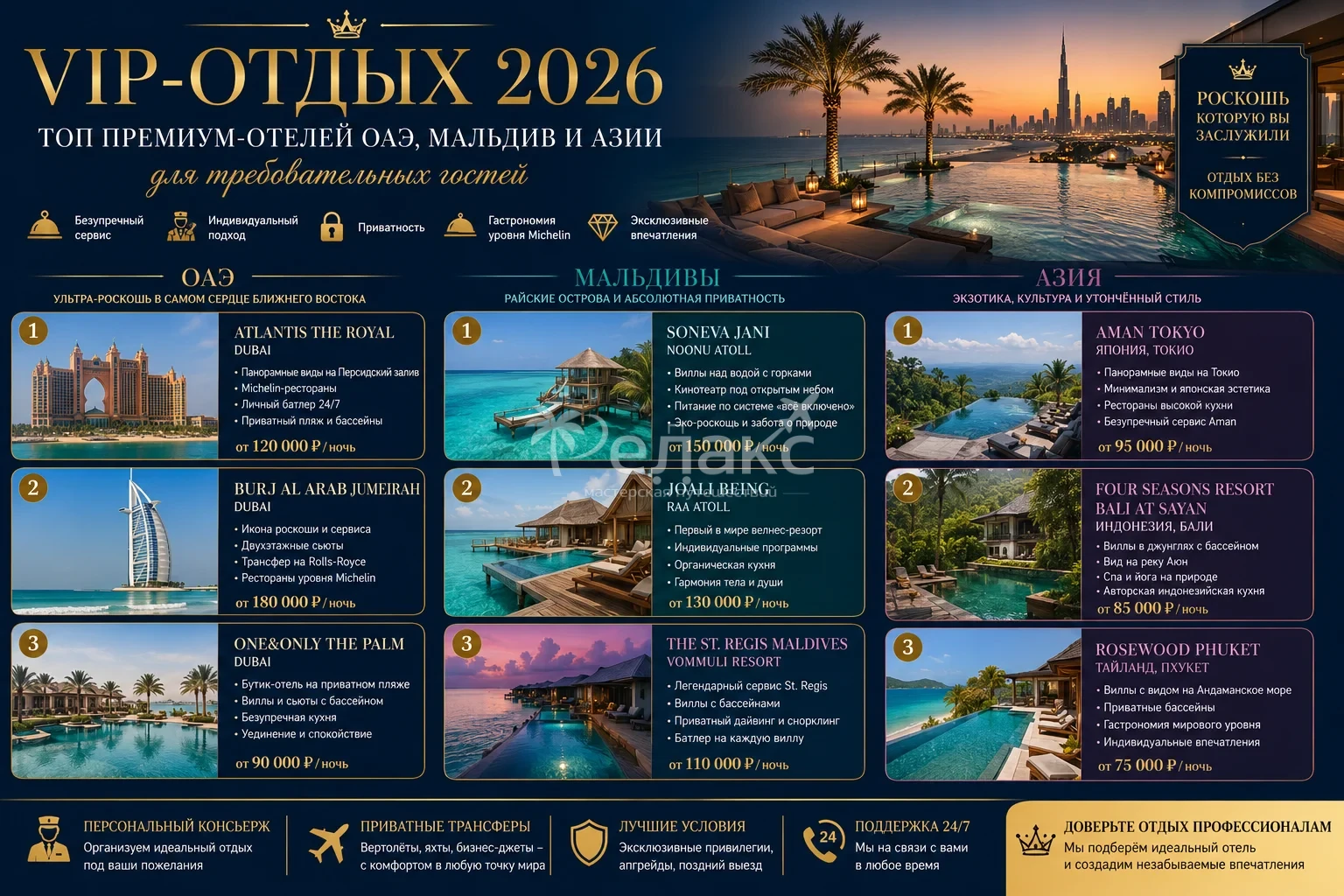 VIP-отдых 2026: ТОП премиум-отелей ОАЭ, Мальдив и Азии для требовательных гостей